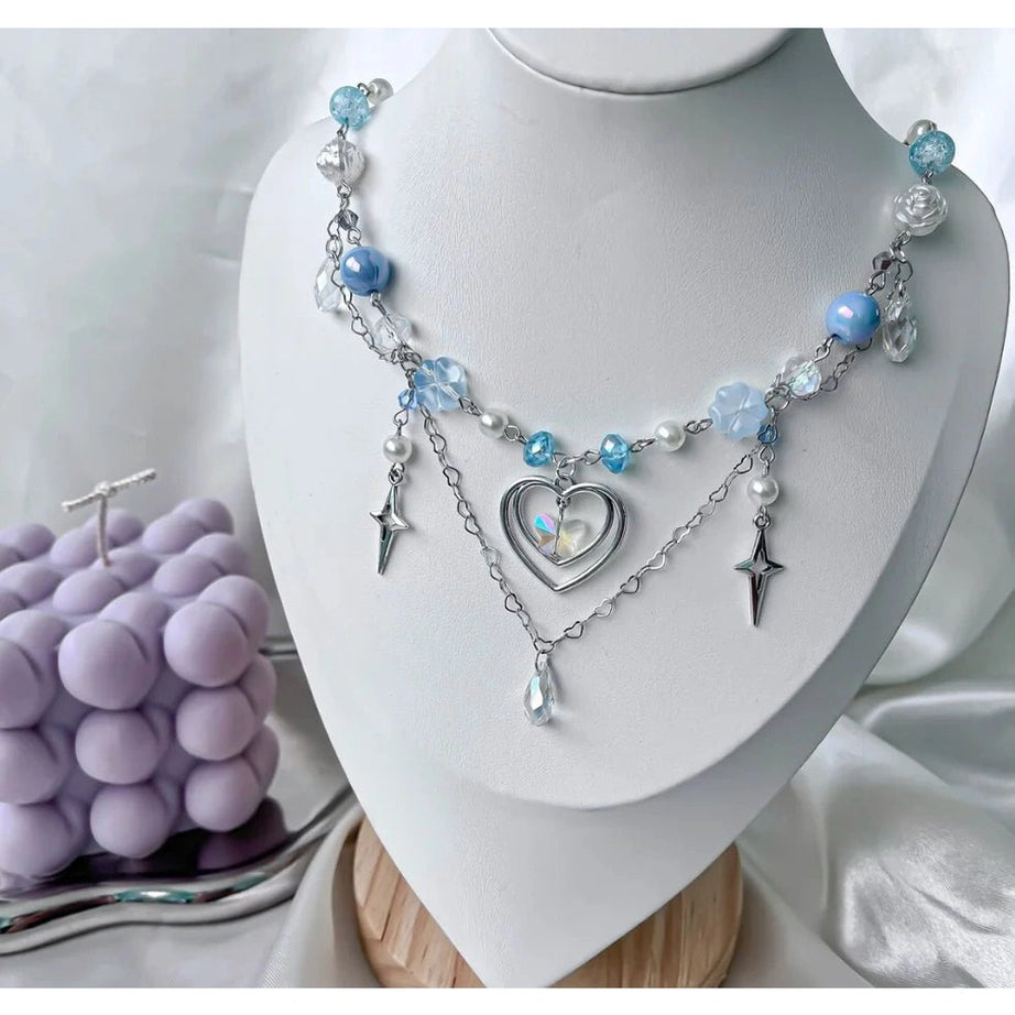 Handmade Blue Heart Necklace MULTI Shoptery