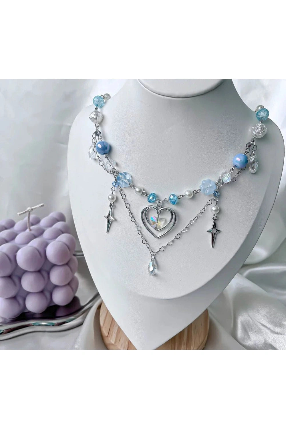 Handmade Blue Heart Necklace MULTI Shoptery