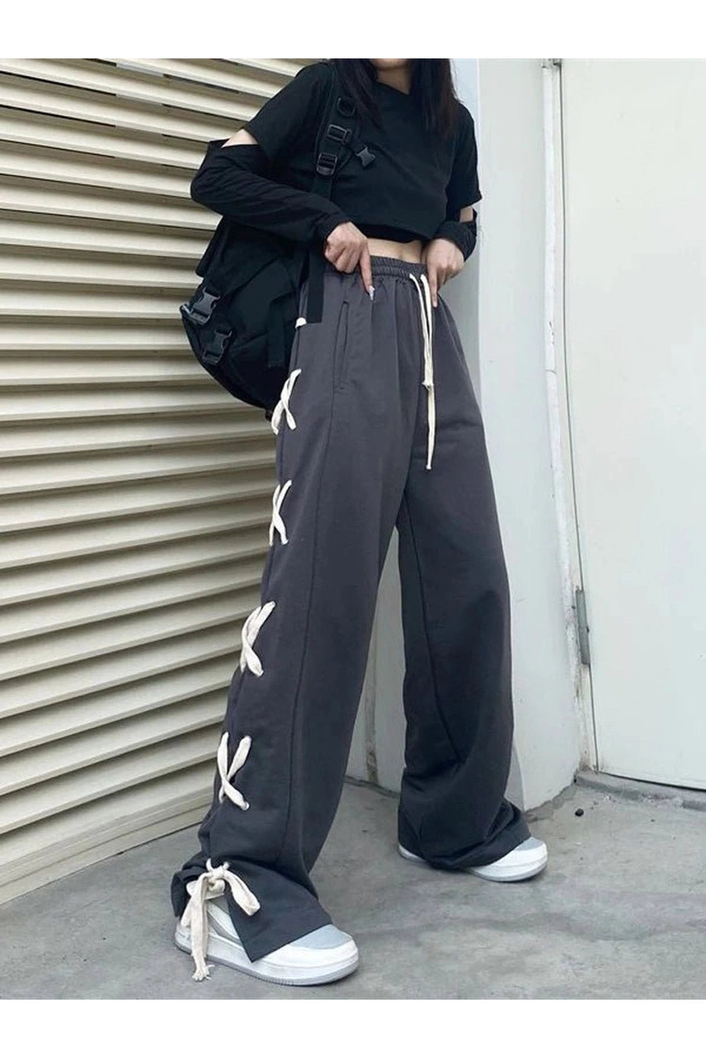 Edgy Bandage Wide Pants GRAY Shoptery