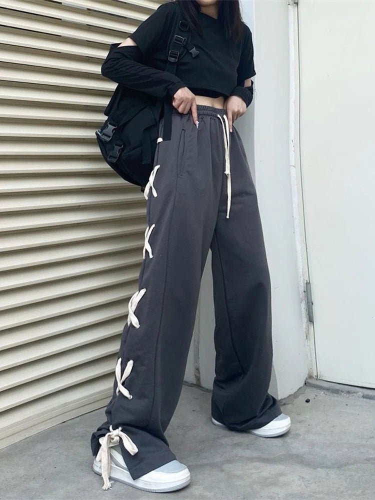 Harajuku Bandage Wide Pants - Pants