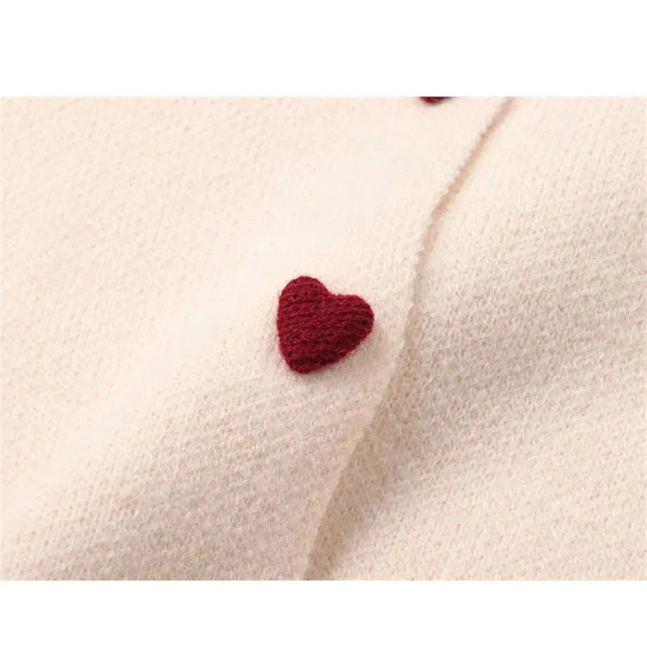 Retro Fall Heart Button Contrast Collar Cardigan Shoptery