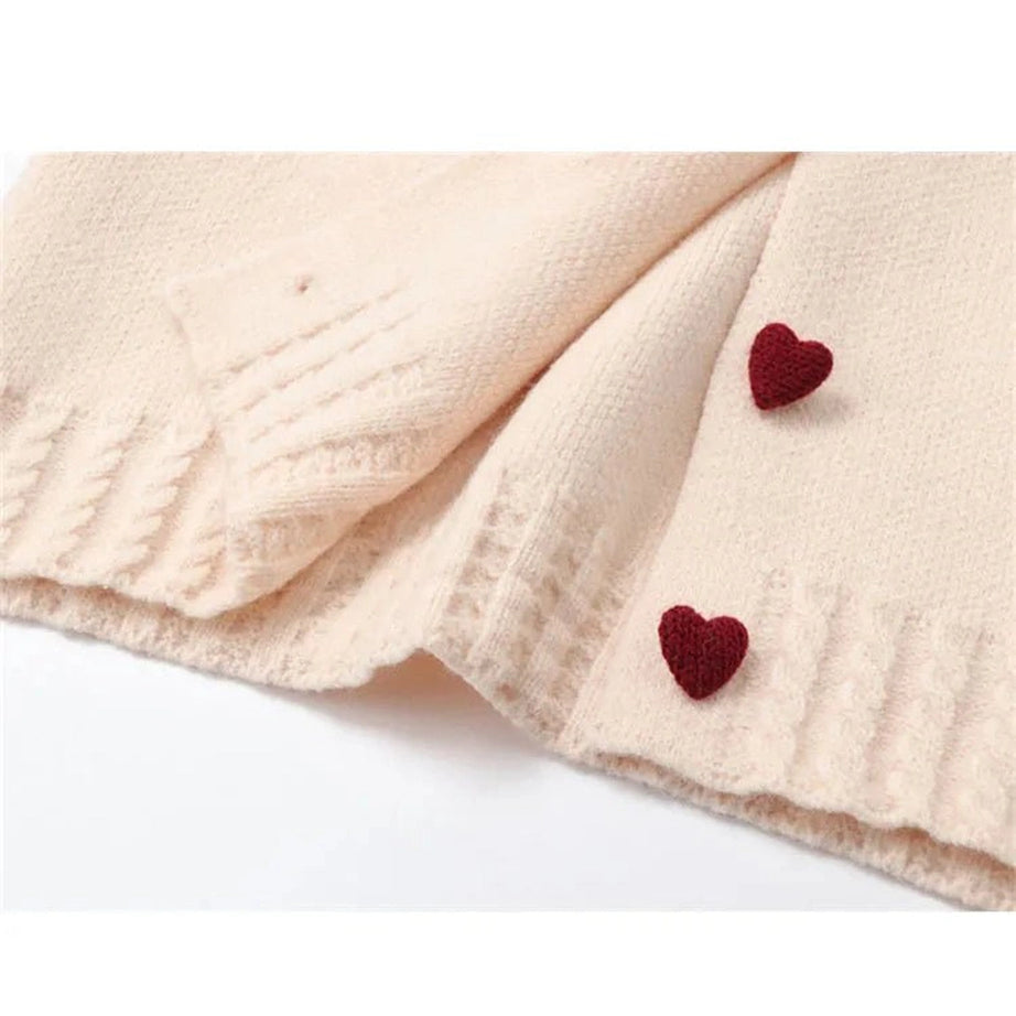 Retro Fall Heart Button Contrast Collar Cardigan Shoptery