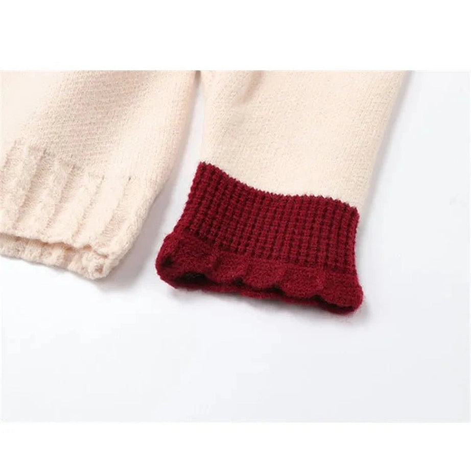 Retro Fall Heart Button Contrast Collar Cardigan Shoptery