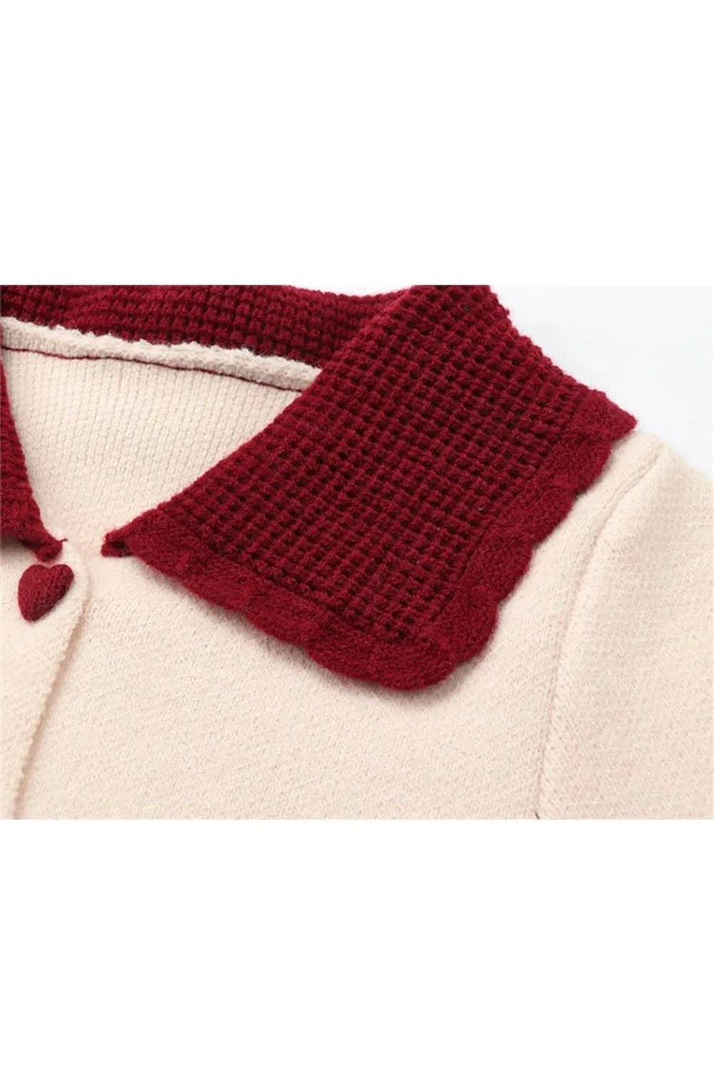 Retro Fall Heart Button Contrast Collar Cardigan Shoptery