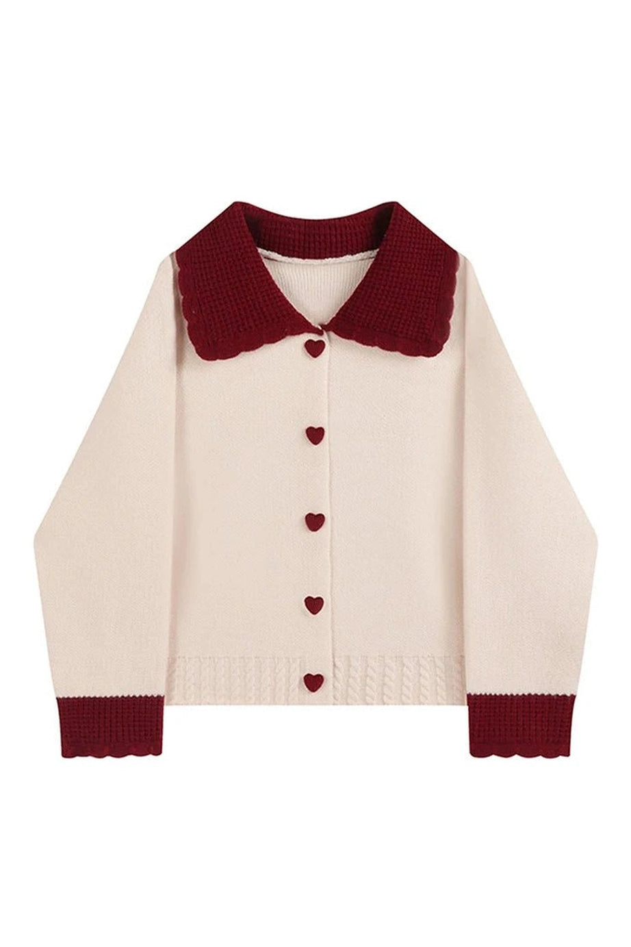 Heart Button Contrast Collar Cardigan - Cardigans