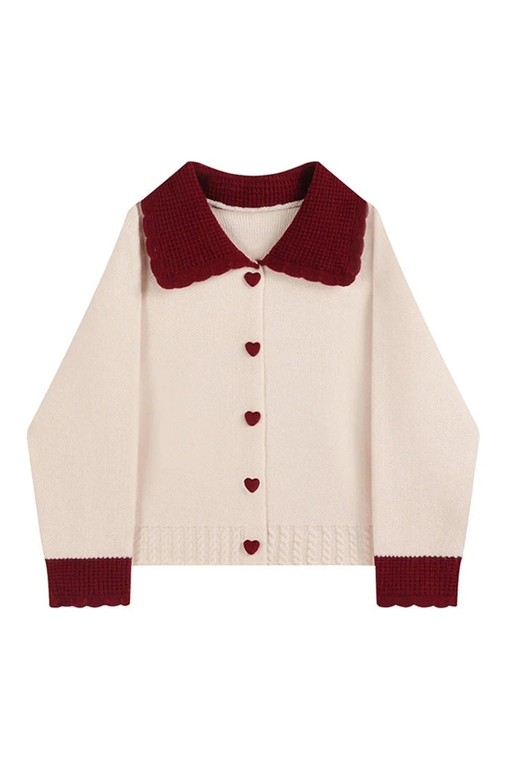 Heart Button Contrast Collar Cardigan - Cardigans