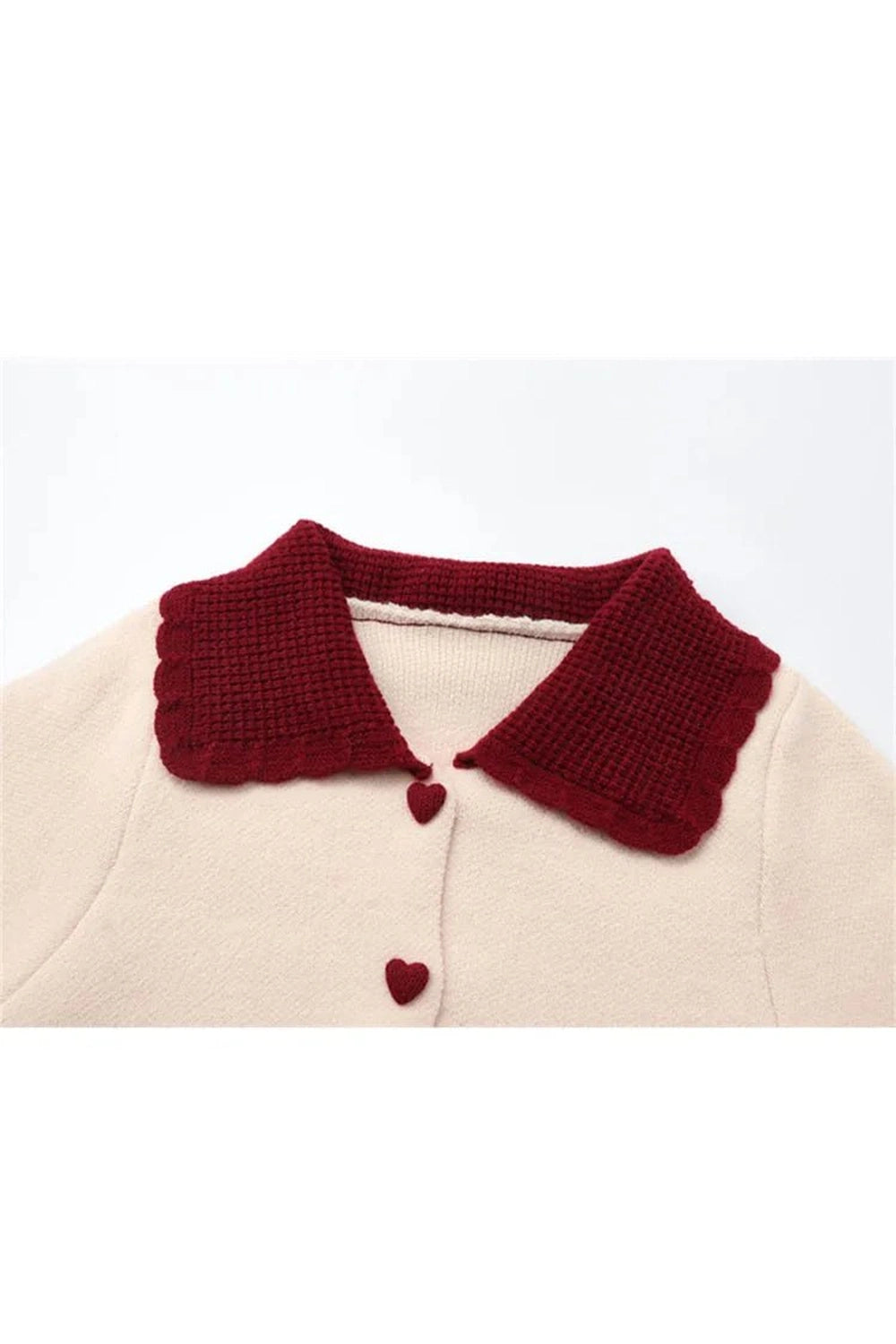 Retro Fall Heart Button Contrast Collar Cardigan Shoptery