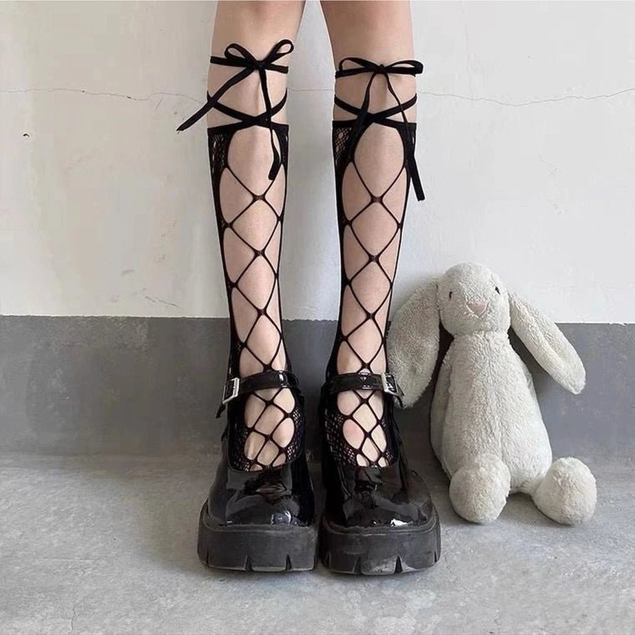 Coquette Heart Hollow Lace Socks black C One Size Shoptery