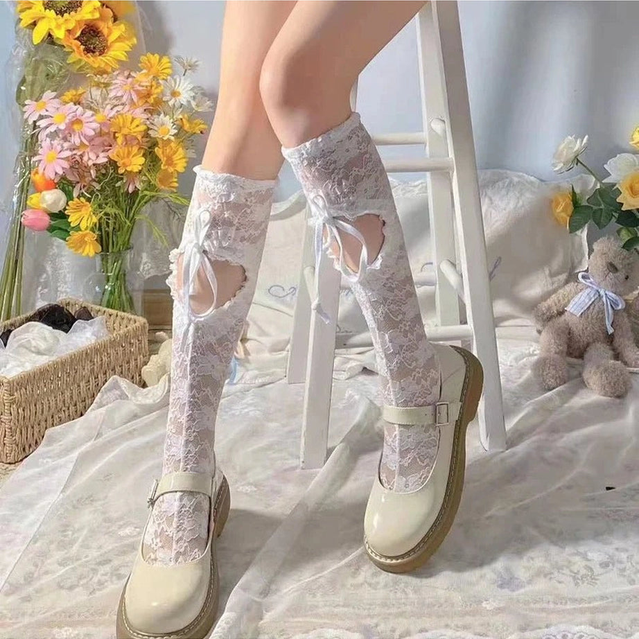 Coquette Heart Hollow Lace Socks Shoptery