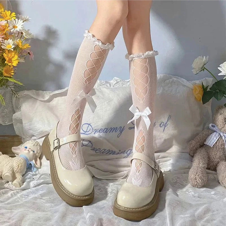 Coquette Heart Hollow Lace Socks white B One Size Shoptery