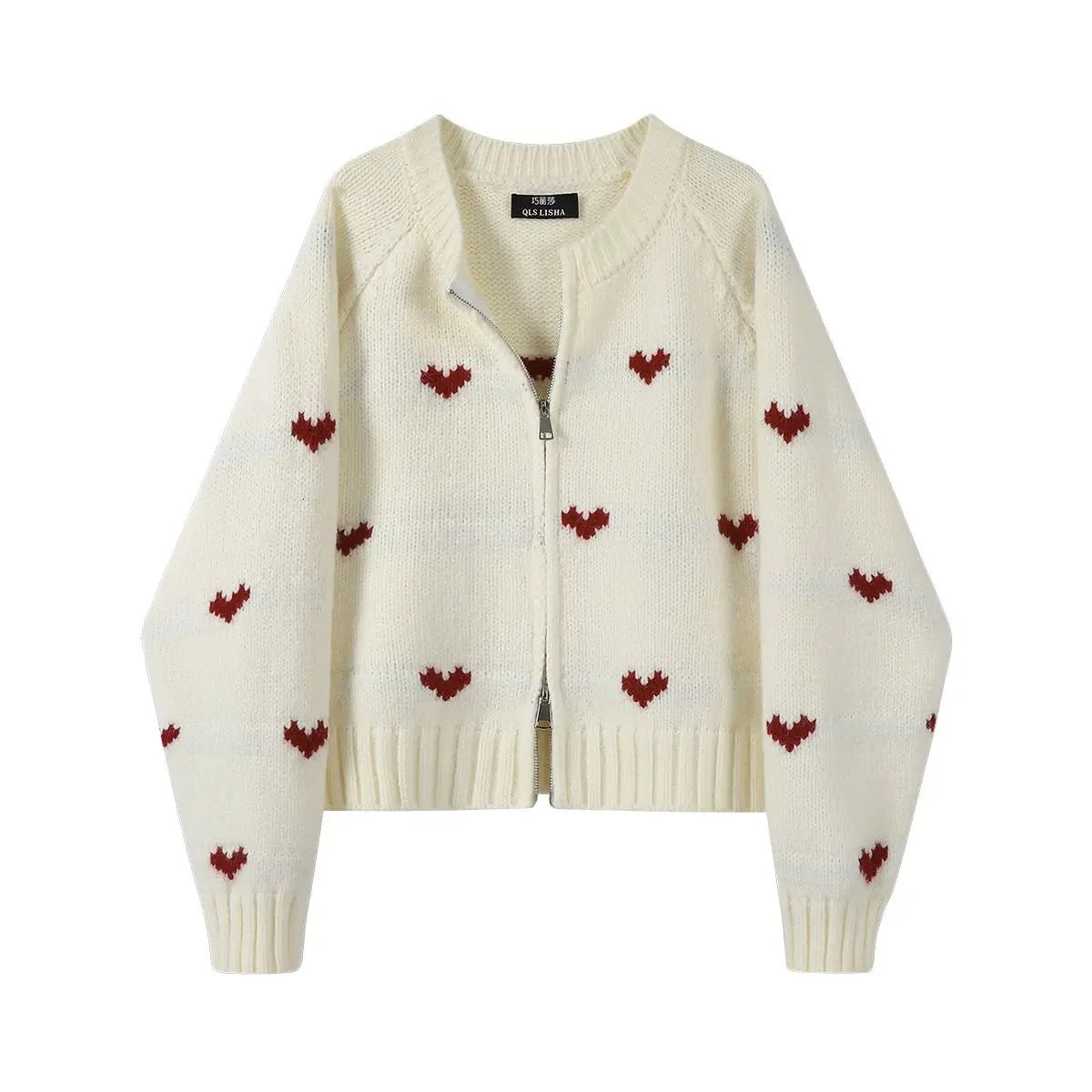 Heart Knit Zip Cardigan - Cardigans