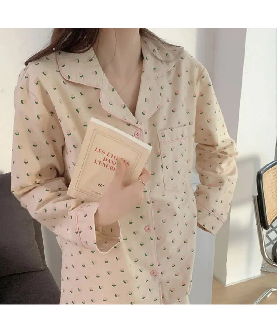 Heart Print Pajama Set - Pajamas