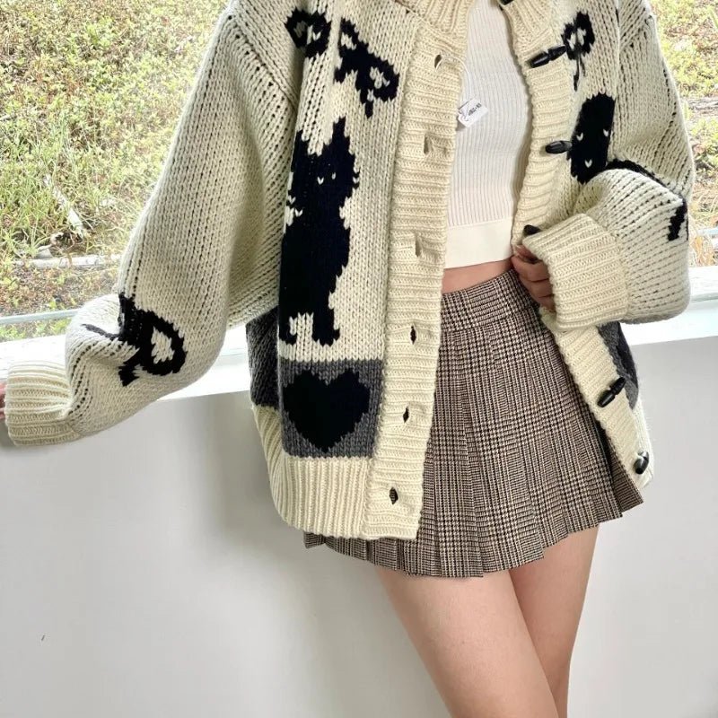 Heart & Skull Retro Knit Cardigan WHITE Shoptery