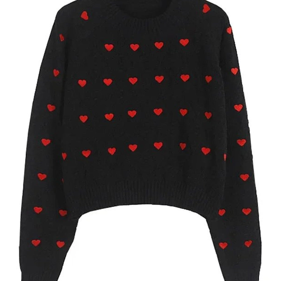 Retro Heartfelt Cuddle Knit Sweater black Shoptery