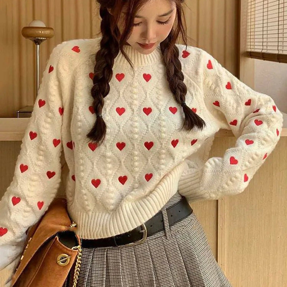 Retro Heartfelt Cuddle Knit Sweater Shoptery