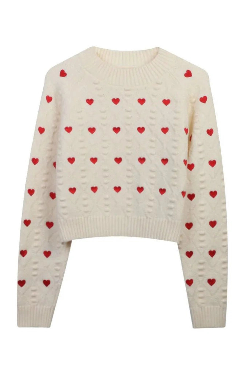 Retro Heartfelt Cuddle Knit Sweater Beige Shoptery