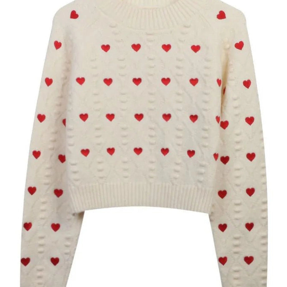 Retro Heartfelt Cuddle Knit Sweater Beige Shoptery