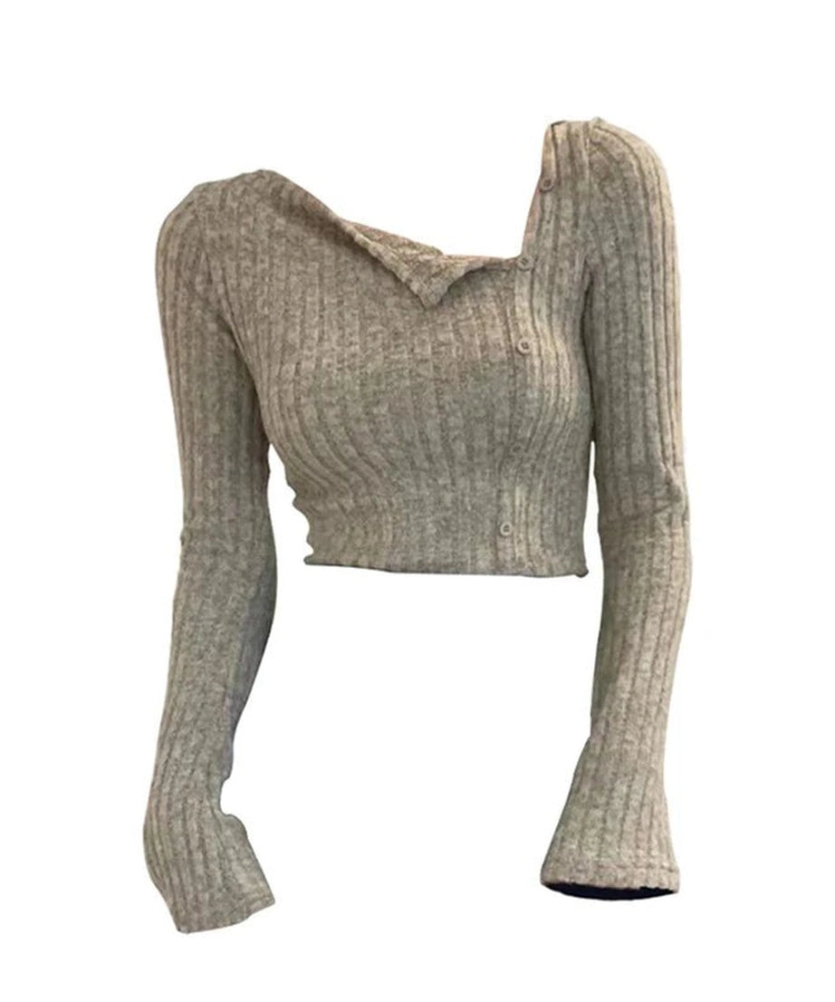 Heather Ribbed Asymmetric Sweater - 