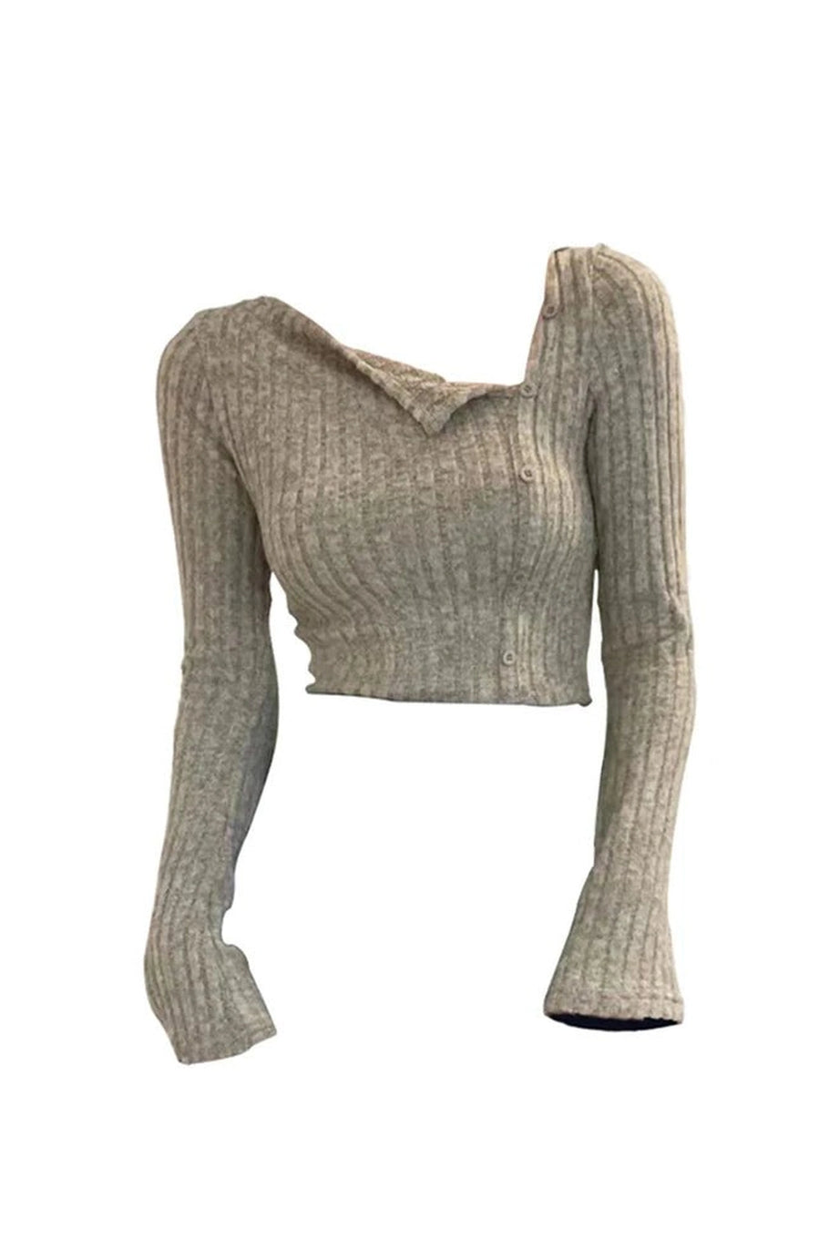 Heather Ribbed Asymmetric Sweater - 