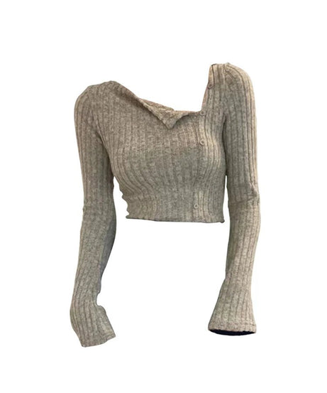 Heather Ribbed Asymmetric Sweater - 