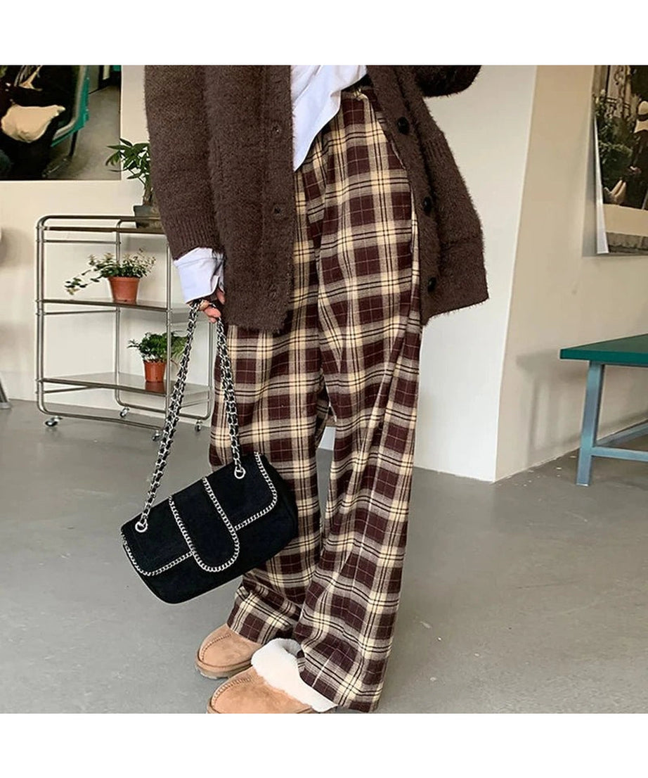 High Waist Plaid Pants -