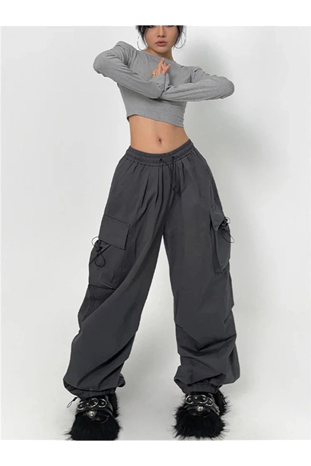 Fall High-Waisted Utility Track Pants Shoptery