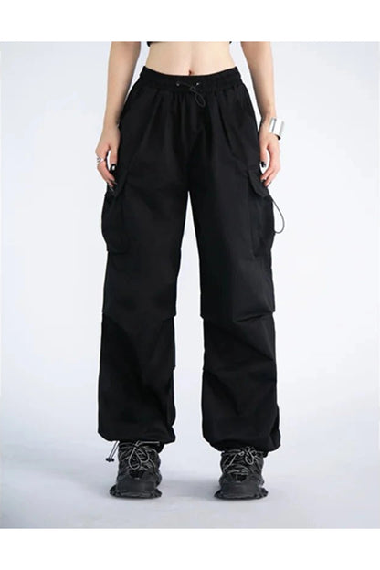 Fall High-Waisted Utility Track Pants Black Shoptery