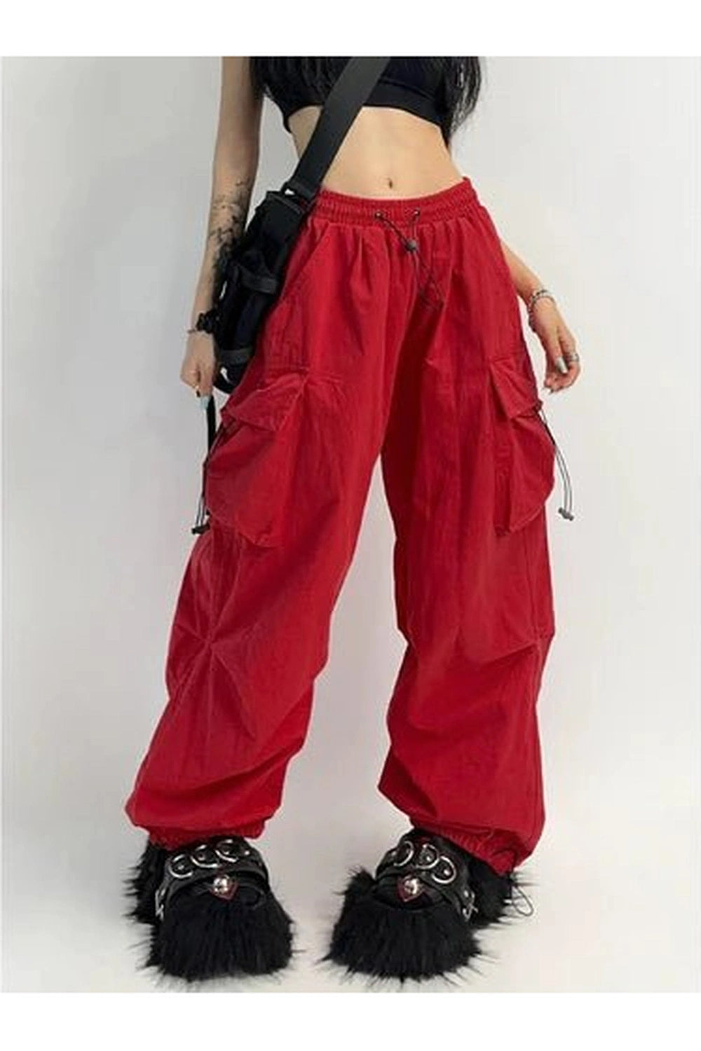 Fall High-Waisted Utility Track Pants Red Shoptery