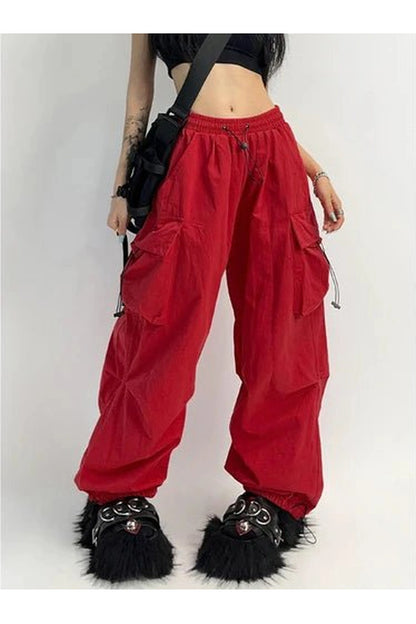 Fall High-Waisted Utility Track Pants Red Shoptery