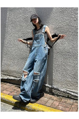 Edgy Hole Denim Jumpsuits Shoptery