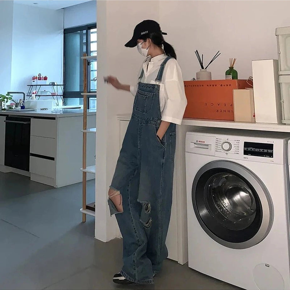 Edgy Hole Denim Jumpsuits Shoptery