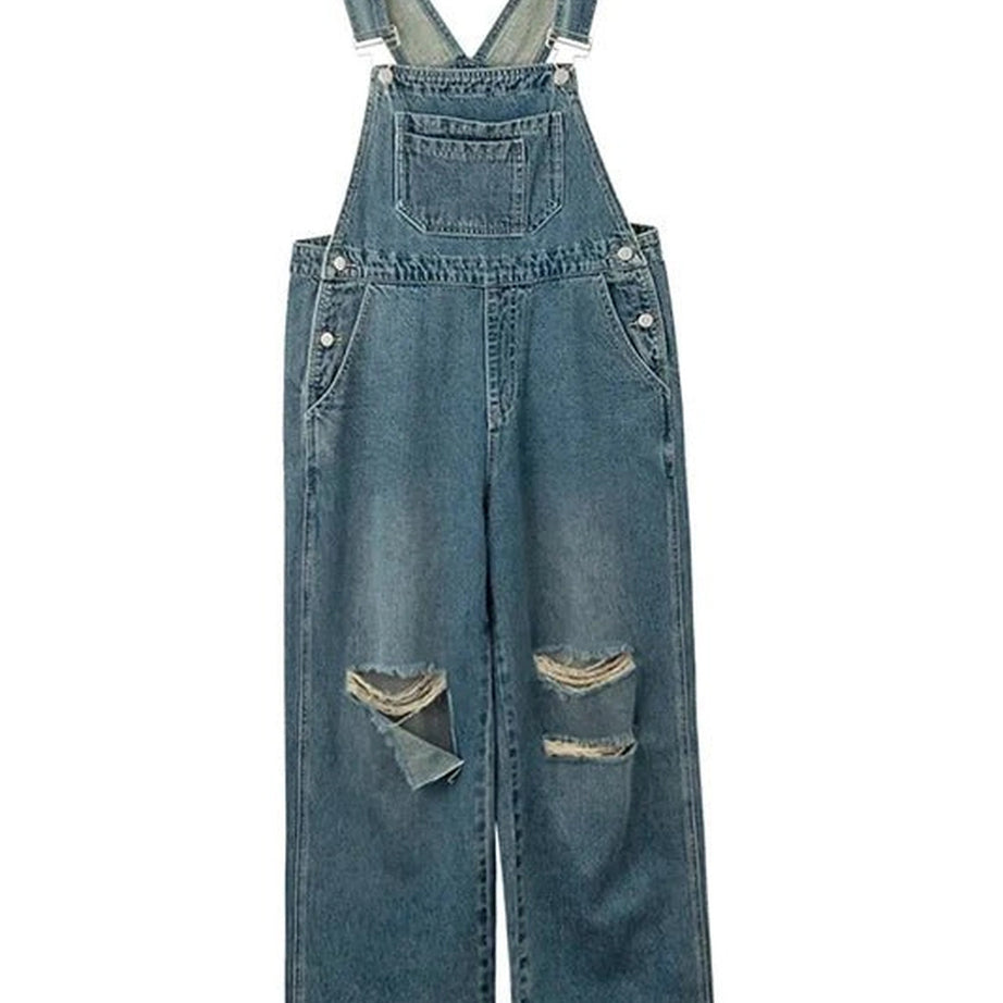 Edgy Hole Denim Jumpsuits Shoptery