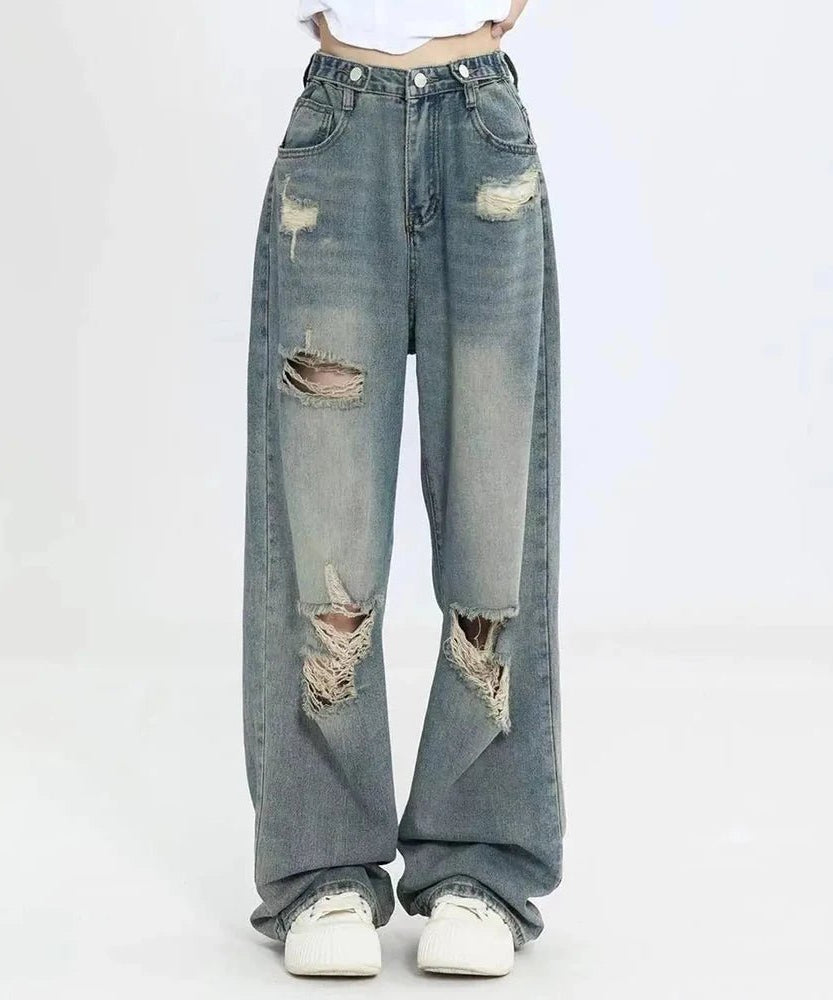 Hole - punched High Waist Jeans - Jeans