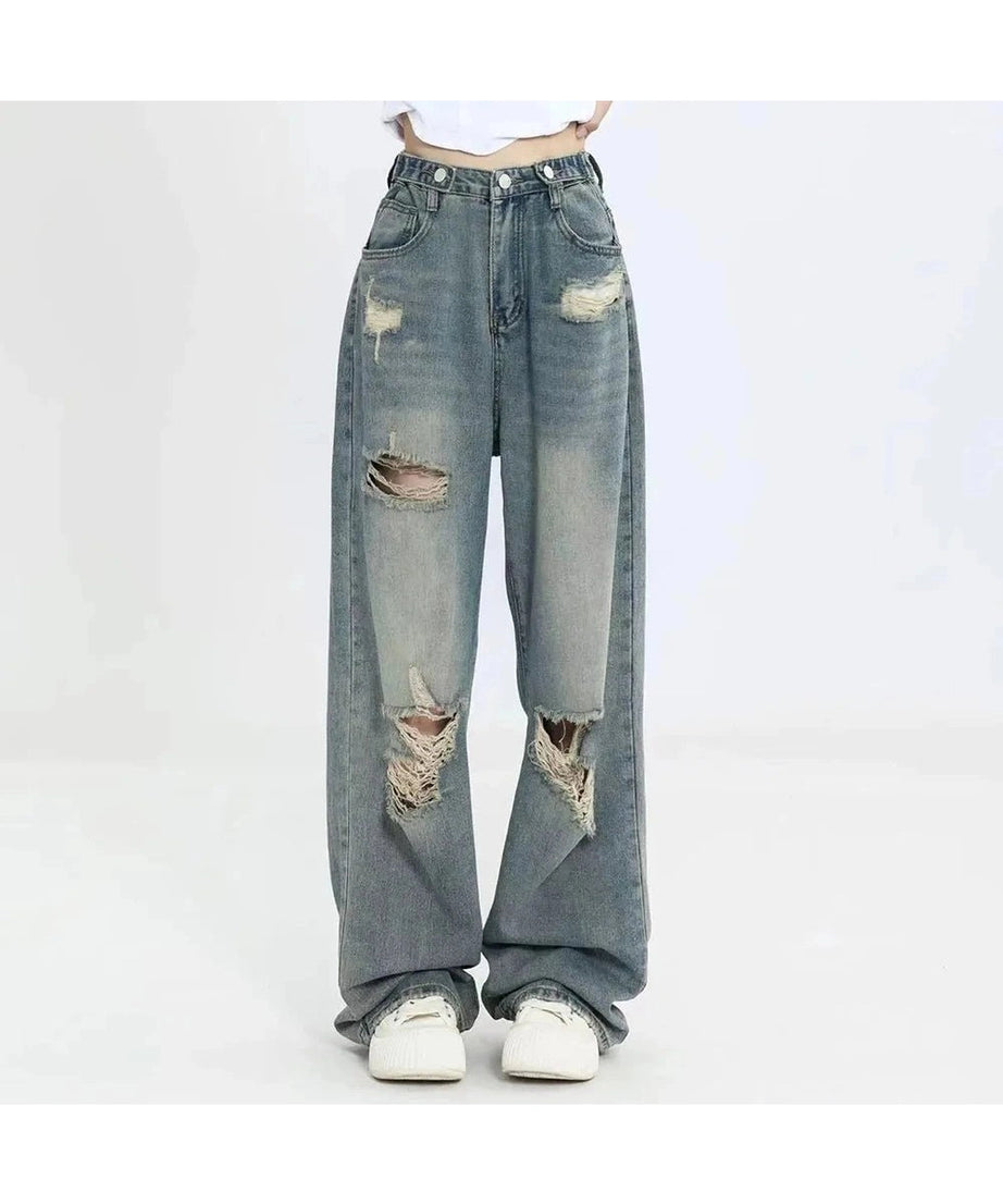 Hole - punched High Waist Jeans - Jeans