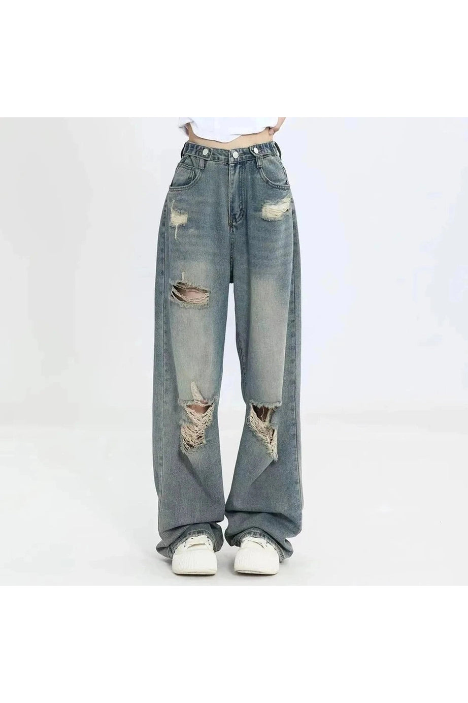 Hole - punched High Waist Jeans - Jeans