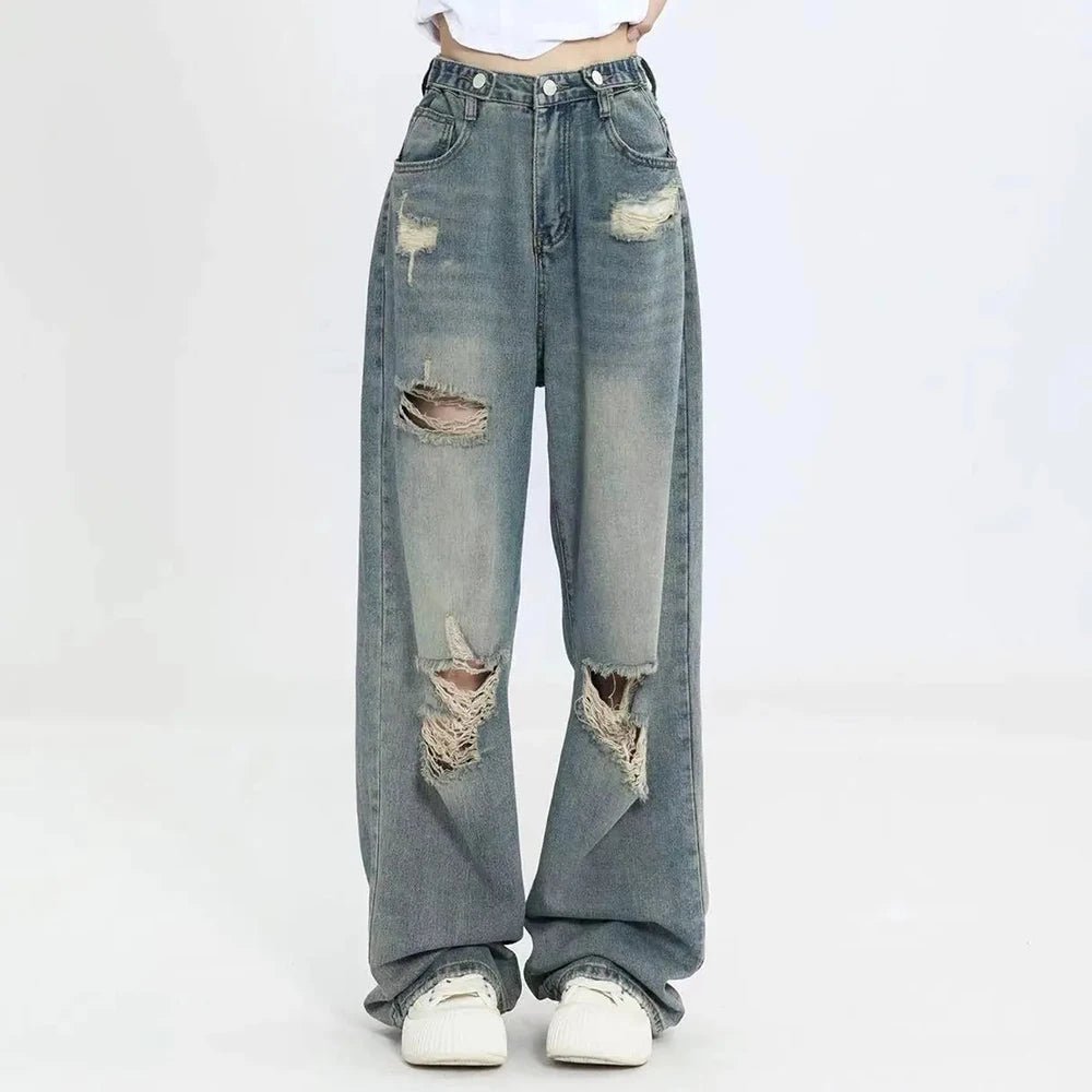 Hole - punched High Waist Jeans - Jeans