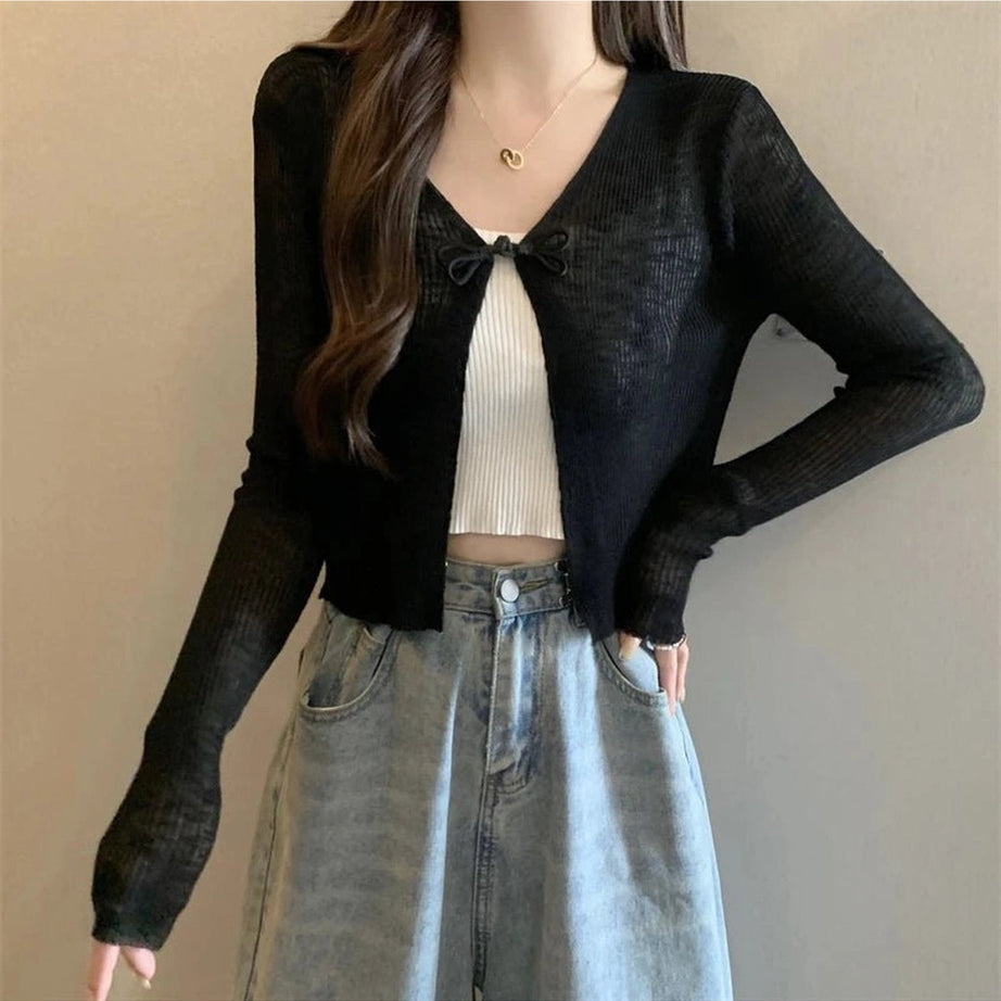 Coquette Ice Silk Sun Protection Cardigan Black One Size Shoptery