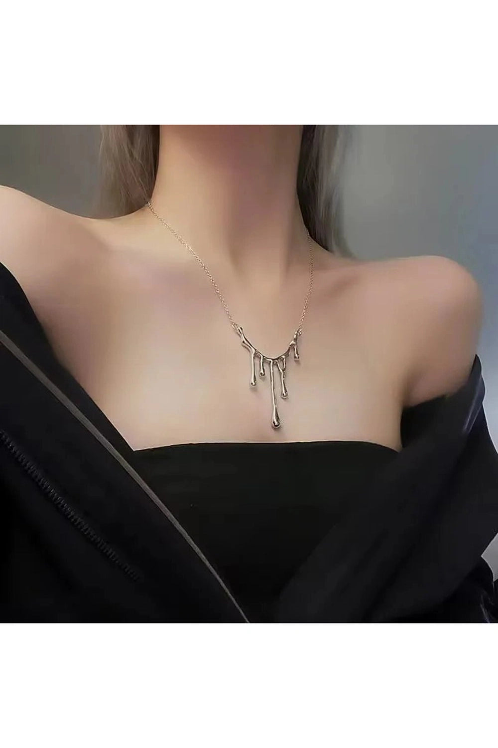 Edgy Irregular Lava Drop Necklace silver Shoptery