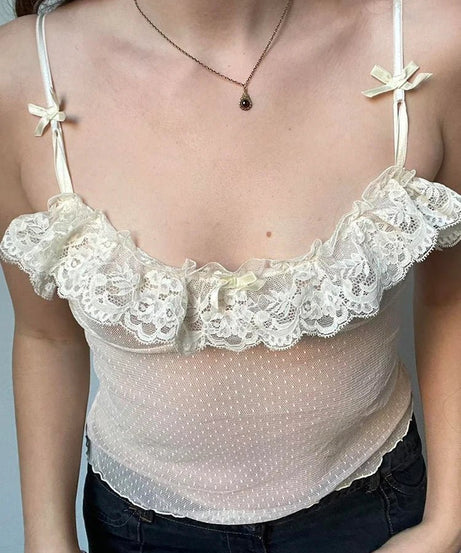 Ivory Lace Bow Top - Crop Tops