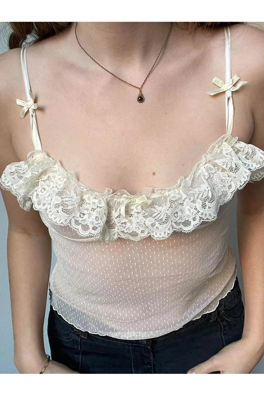 Ivory Lace Bow Top - Crop Tops