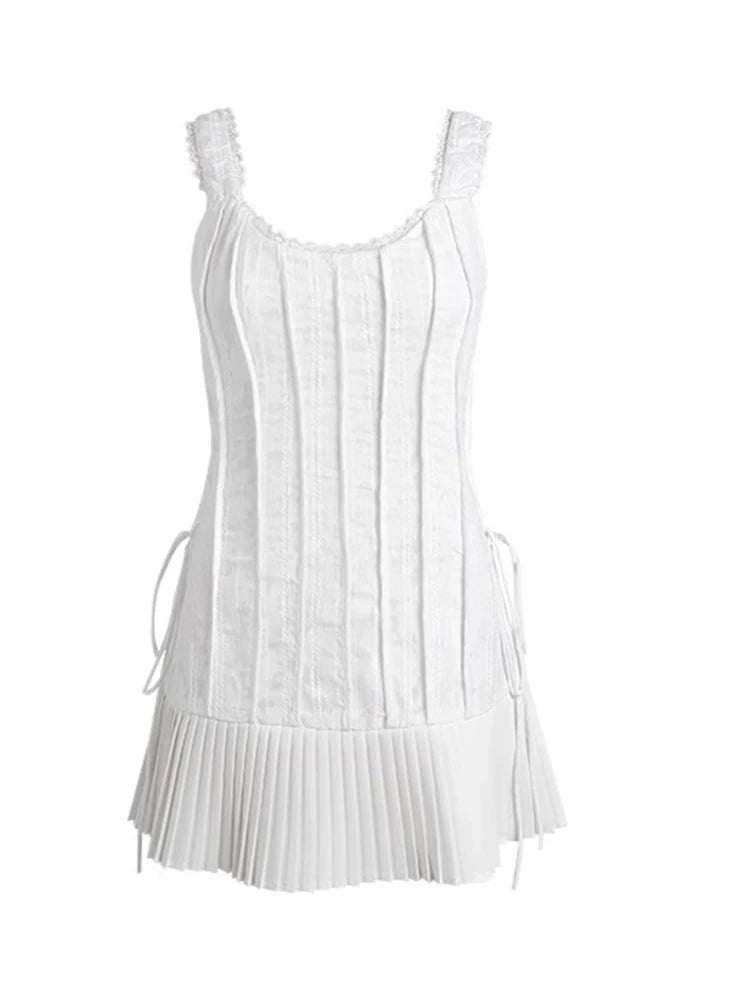 Ivory Pleated Corset Mini Dress - Dresses