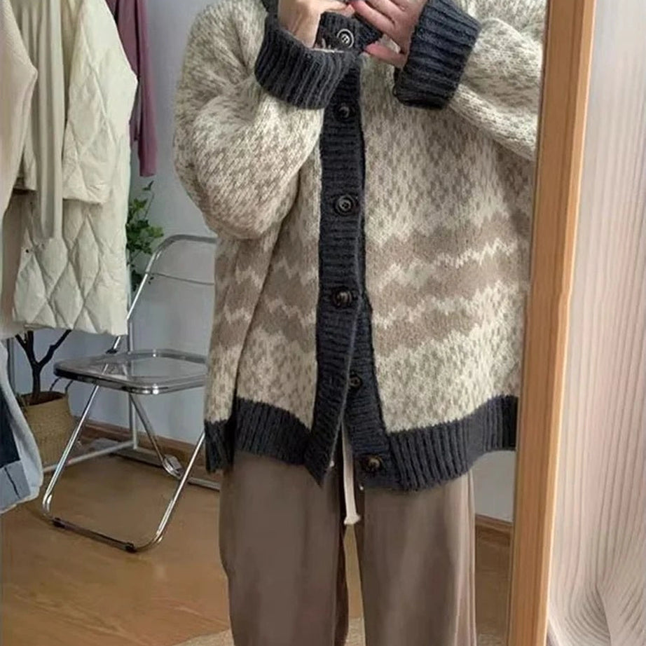 Retro Jacquard Button Cardigan Shoptery