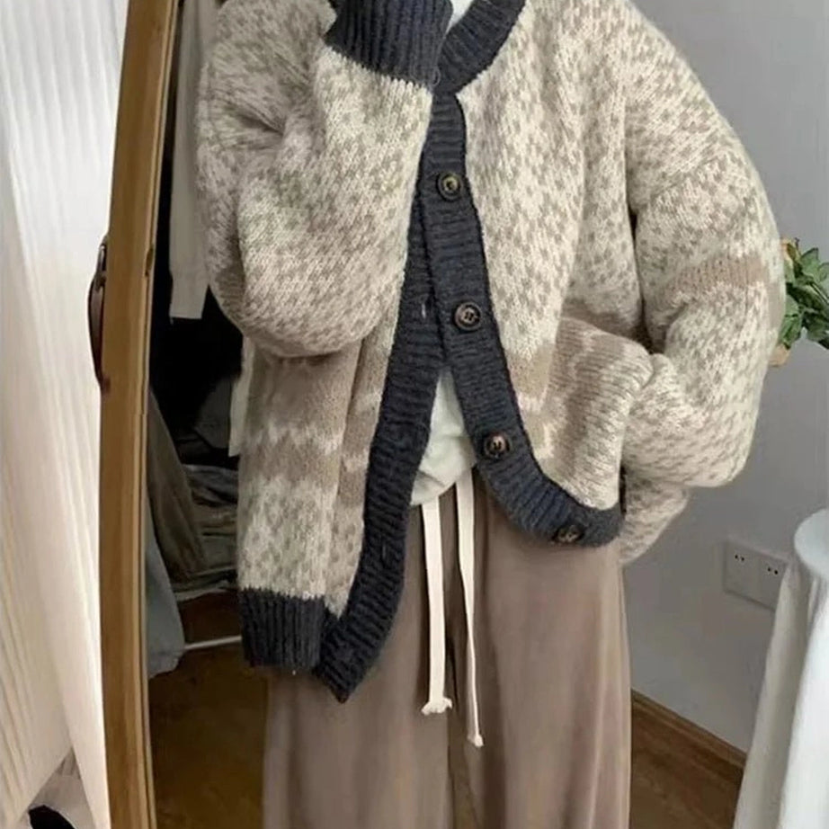 Retro Jacquard Button Cardigan Shoptery