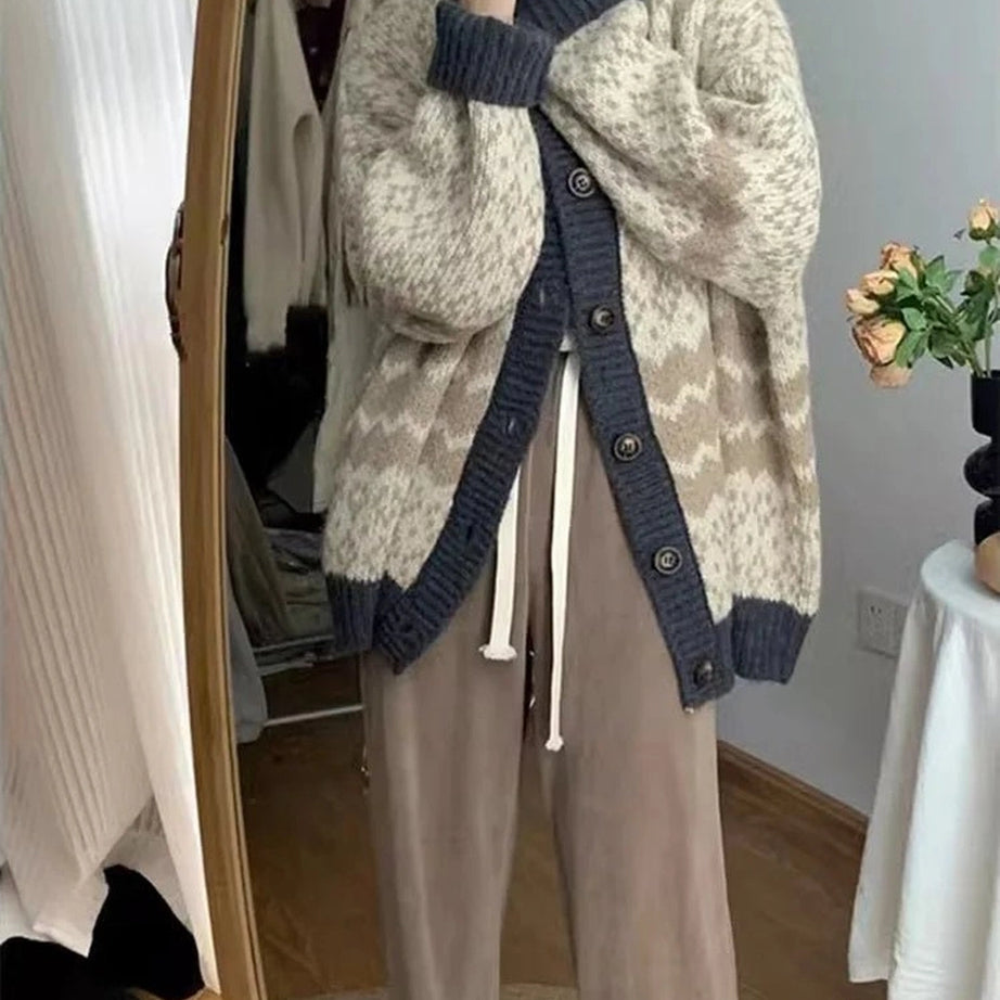 Retro Jacquard Button Cardigan Shoptery