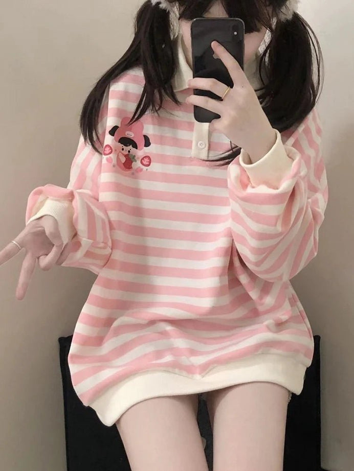 Japan Pink Striped Sweatshirt - Sweatshirts