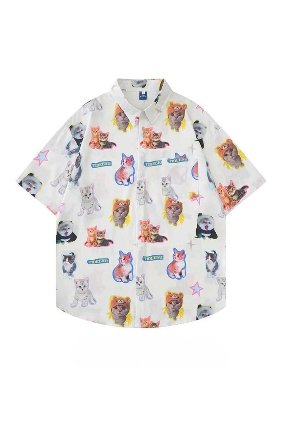 Kawaii Kitty Print Button - Up Shirt - Shirts