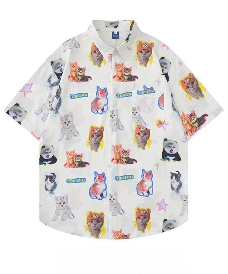 Kawaii Kitty Print Button - Up Shirt - Shirts