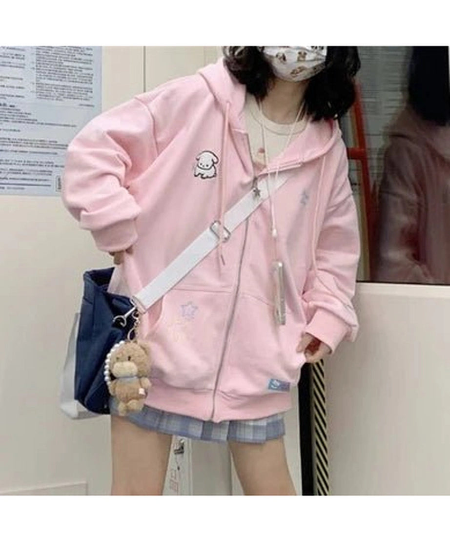 Kawaii Pink Zip Up Hoodie - Hoodies