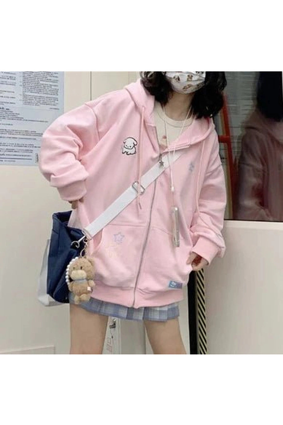 Kawaii Pink Zip Up Hoodie - Hoodies