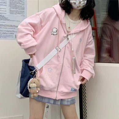 Kawaii Pink Zip Up Hoodie - Hoodies